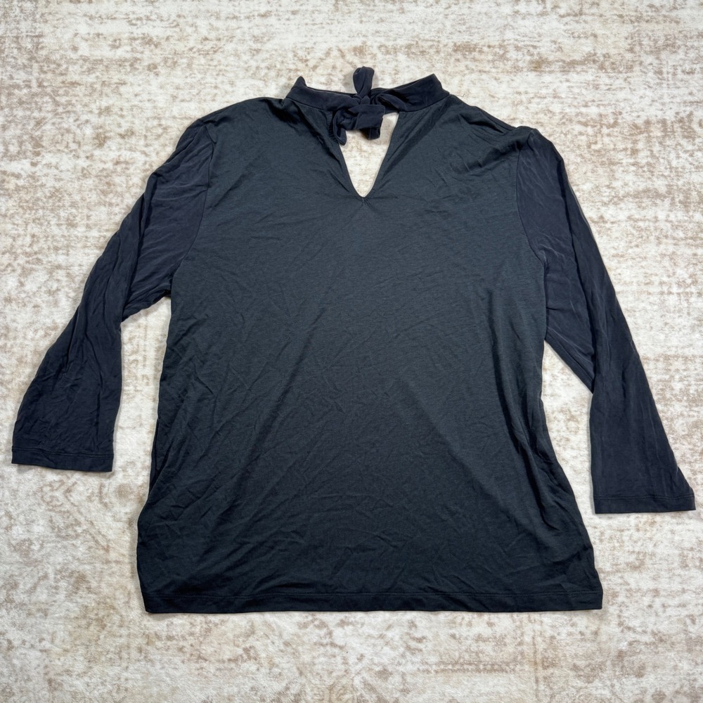 Whistles Top Womens Large Black Excellent Keyhole Bow Neck 3/4 Sleeve Jersey
